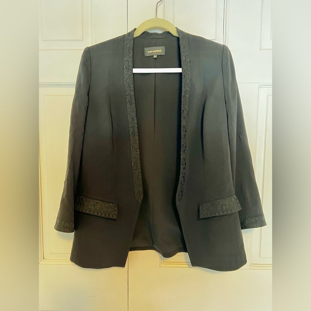 Kobi Halperin Rosalie Embellished Blazer Black Open Front Size M - Picture 3 of 9
